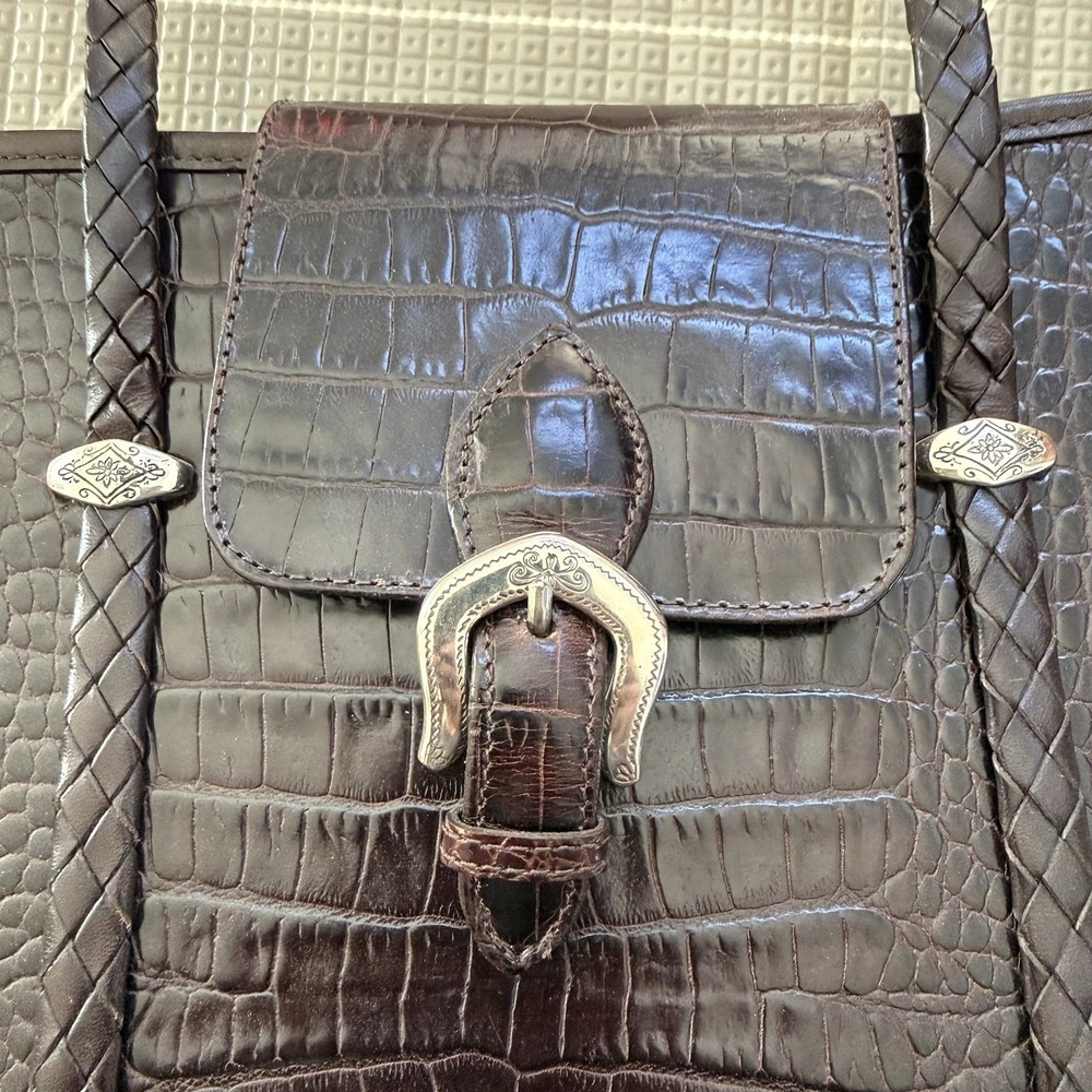 Brighton Brown Leather Croc Embossed Trim Shoulder Handbag Women's‎ Purse - Picture 7 of 12